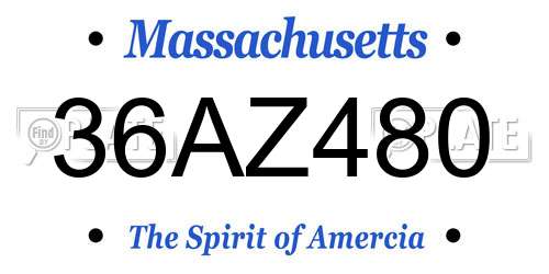 36AZ480 Massachusetts License Plate