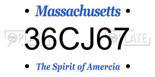 36CJ67 Massachusetts License Plate