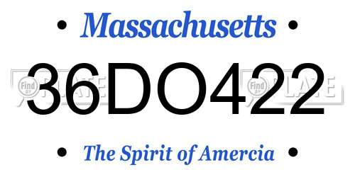 36DO422 Massachusetts License Plate