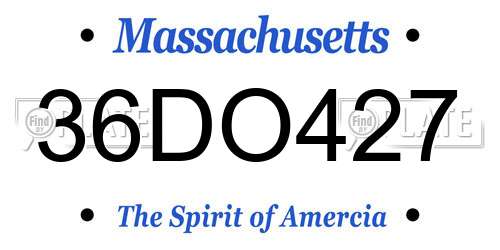 36DO427 Massachusetts License Plate