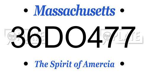 36DO477 Massachusetts License Plate