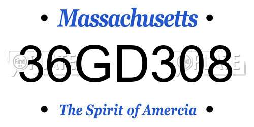36GD308 Massachusetts License Plate