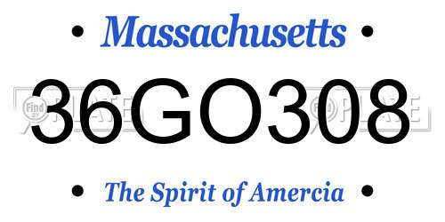 36GO308 Massachusetts License Plate