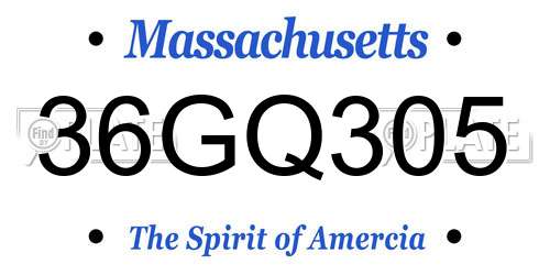 36GQ305 Massachusetts License Plate