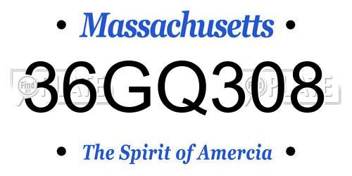 36GQ308 Massachusetts License Plate