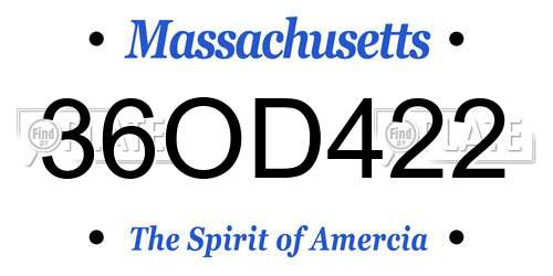 36OD422 Massachusetts License Plate