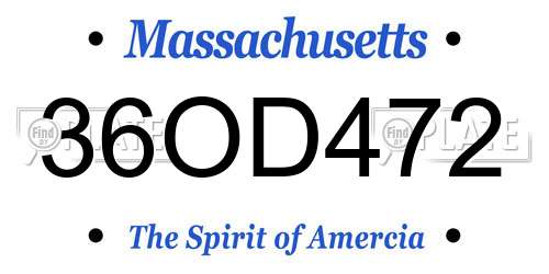 36OD472 Massachusetts License Plate