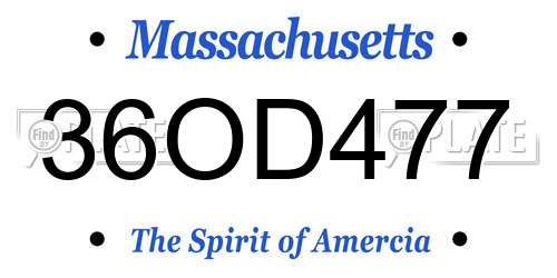 36OD477 Massachusetts License Plate