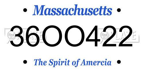 36OO422 Massachusetts License Plate