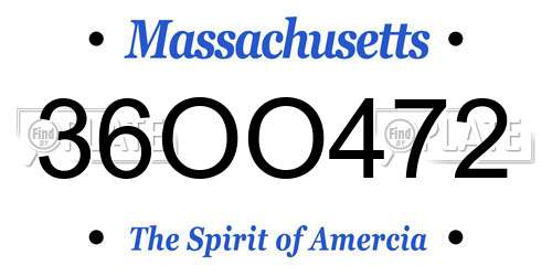 36OO472 Massachusetts License Plate