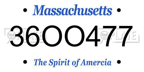 36OO477 Massachusetts License Plate