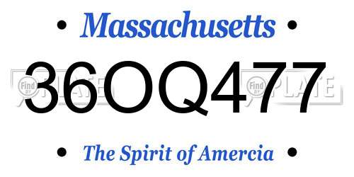 36OQ477 Massachusetts License Plate