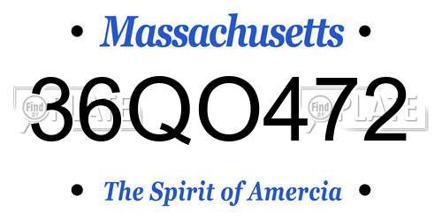 36QO472 Massachusetts License Plate