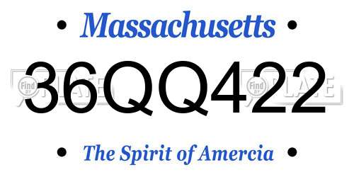 36QQ422 Massachusetts License Plate