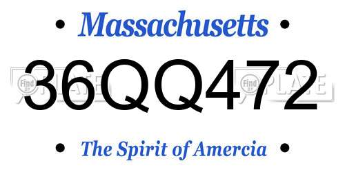 36QQ472 Massachusetts License Plate