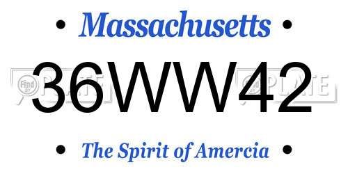 36WW42 Massachusetts License Plate