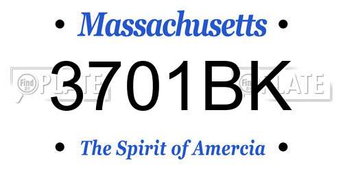 3701BK Massachusetts License Plate