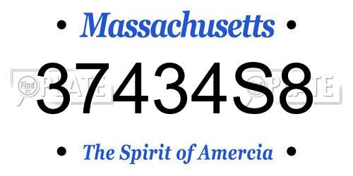 37434S8 Massachusetts License Plate