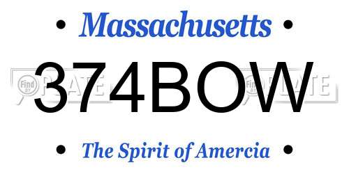 374BOW Massachusetts License Plate