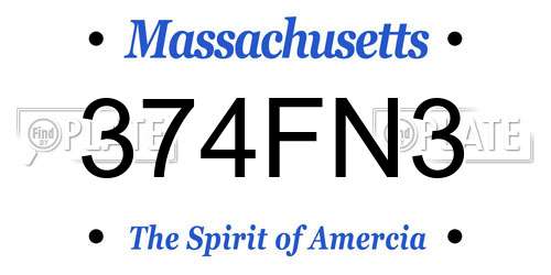 374FN3 Massachusetts License Plate