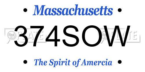 374SOW Massachusetts License Plate
