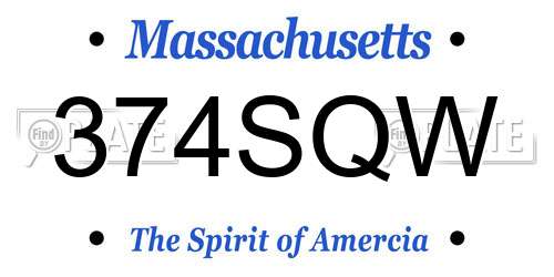 374SQW Massachusetts License Plate