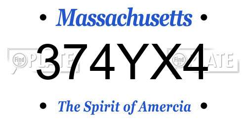 374YX4 Massachusetts License Plate