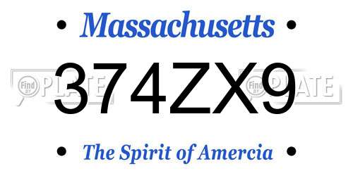 374ZX9 Massachusetts License Plate
