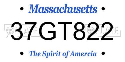 37GT822 Massachusetts License Plate