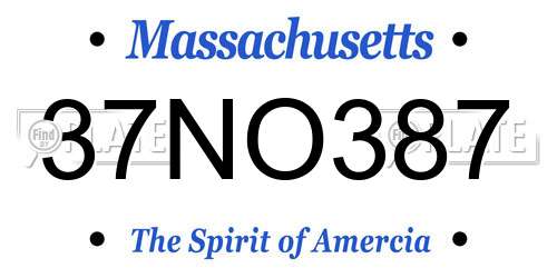 37NO387 Massachusetts License Plate