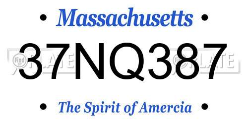 37NQ387 Massachusetts License Plate