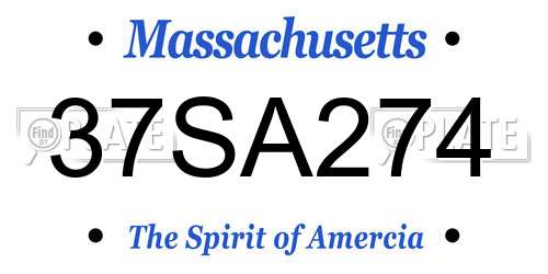 37SA274 Massachusetts License Plate