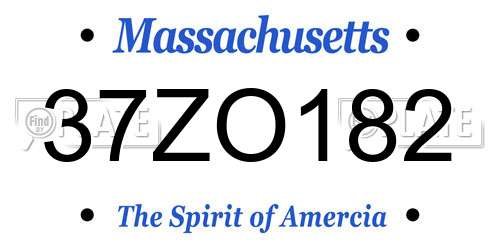 37ZO182 Massachusetts License Plate