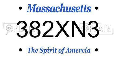 382XN3 Massachusetts License Plate