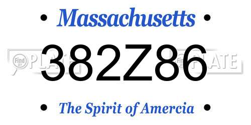 382Z86 Massachusetts License Plate