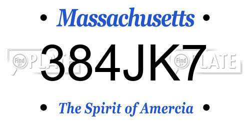 384JK7 Massachusetts License Plate