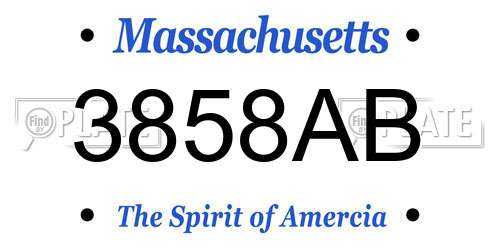 3858AB Massachusetts License Plate