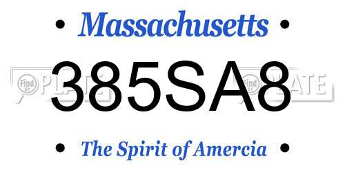 385SA8 Massachusetts License Plate