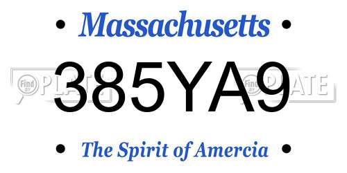 385YA9 Massachusetts License Plate