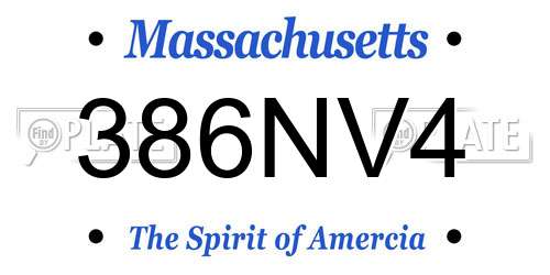 386NV4 Massachusetts License Plate