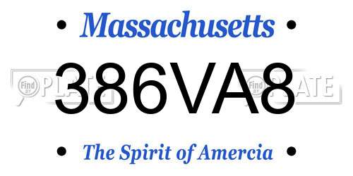 386VA8 Massachusetts License Plate