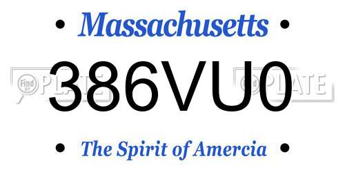 386VU0 Massachusetts License Plate