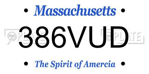 386VUD Massachusetts License Plate