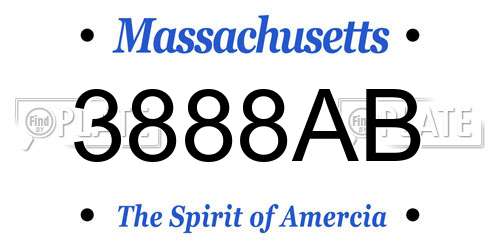 3888AB Massachusetts License Plate