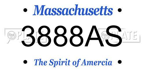 3888AS Massachusetts License Plate