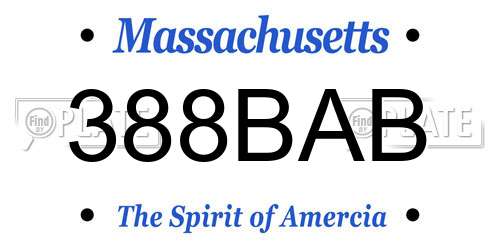 388BAB Massachusetts License Plate