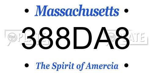388DA8 Massachusetts License Plate