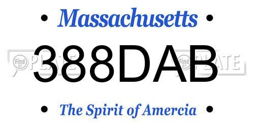 388DAB Massachusetts License Plate