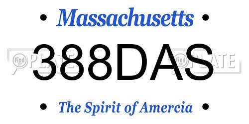 388DAS Massachusetts License Plate