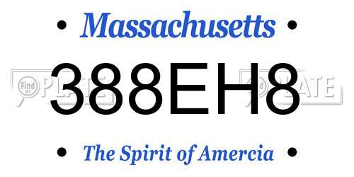388EH8 Massachusetts License Plate